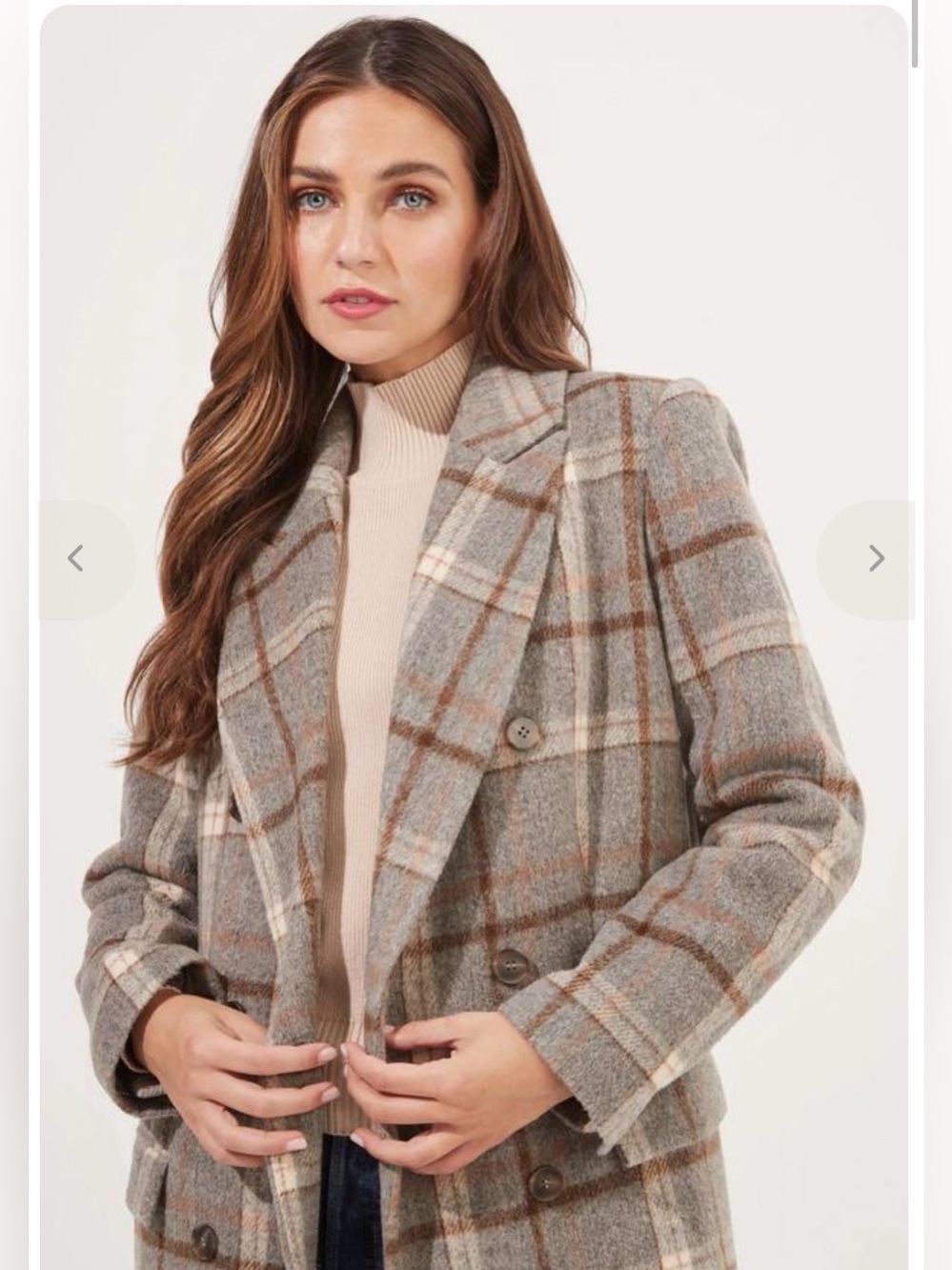 ASTR THE LABEL RAQUEL TRENCH COAT IN GREY AND BROWN PLAID - Picture 3 of 10